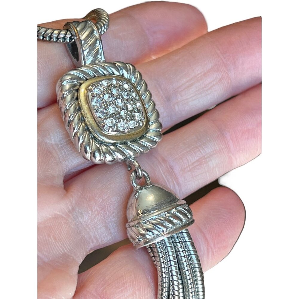 Alfani Silver-Tone Tassel Pendant Necklace With Rhinestones - Picture 7 of 10